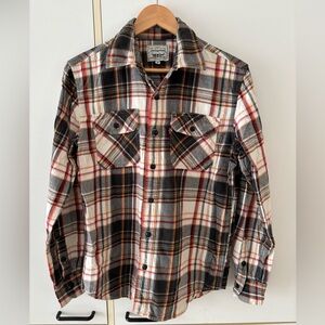 Levi's Button Down Men Medium Flanelle Plaid Red Black Orange Coton Grunge